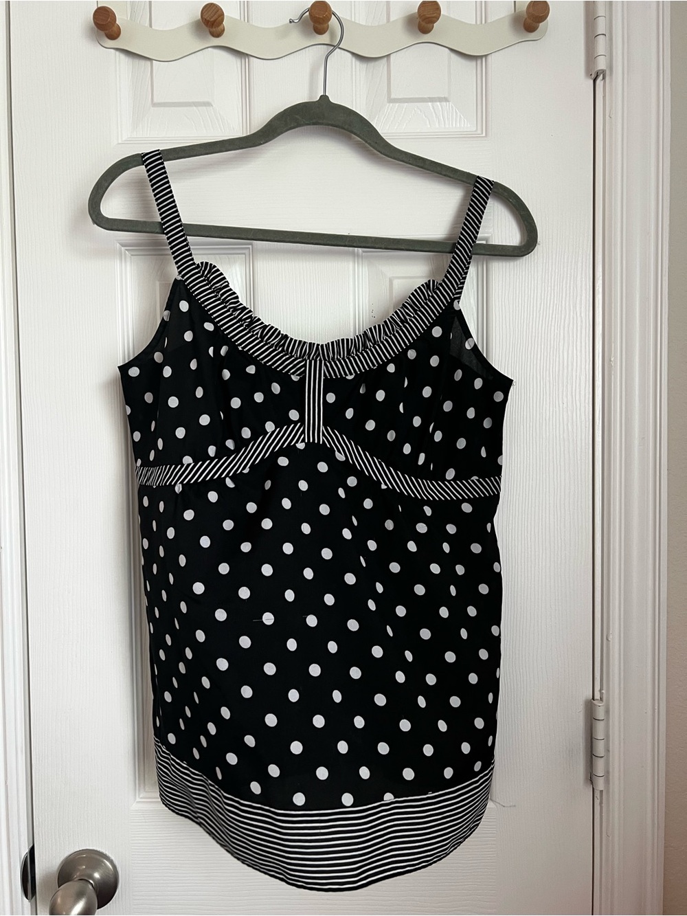 LOFT Black and White Polka Dot Striped Trim Camisole